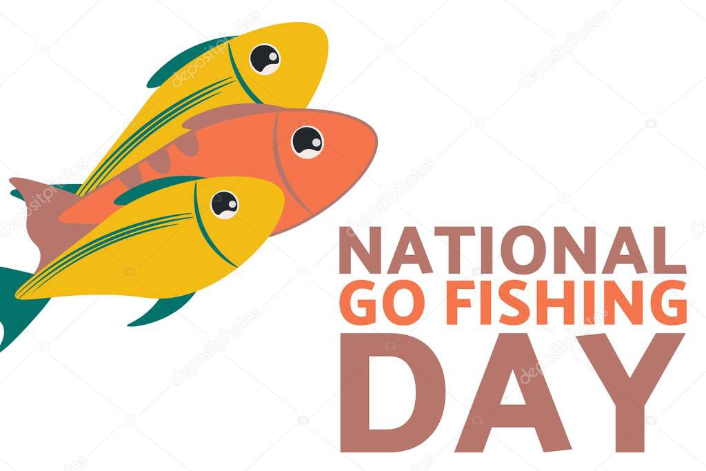 National Go Fishing Day. June 18. Holiday concept. Template for background, banner, card, poster with text inscription. Vector EPS10 illustration.