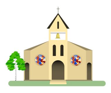 Düz tasarımda inşa kilise. Beyaz arka plan üzerinde izole nesne.