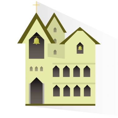 Düz tasarımda inşa kilise. Beyaz arka plan üzerinde izole nesne.