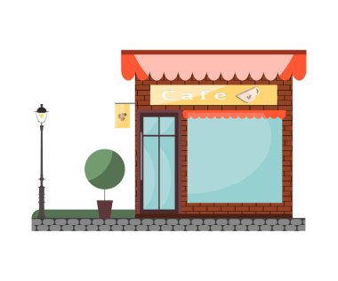 Düz içinde bina cafe. Beyaz arka plan üzerinde izole nesne.