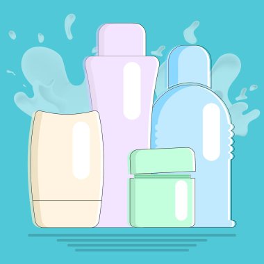 Kozmetik ürün renkli kapları düz stil izole nesneleri kümesi