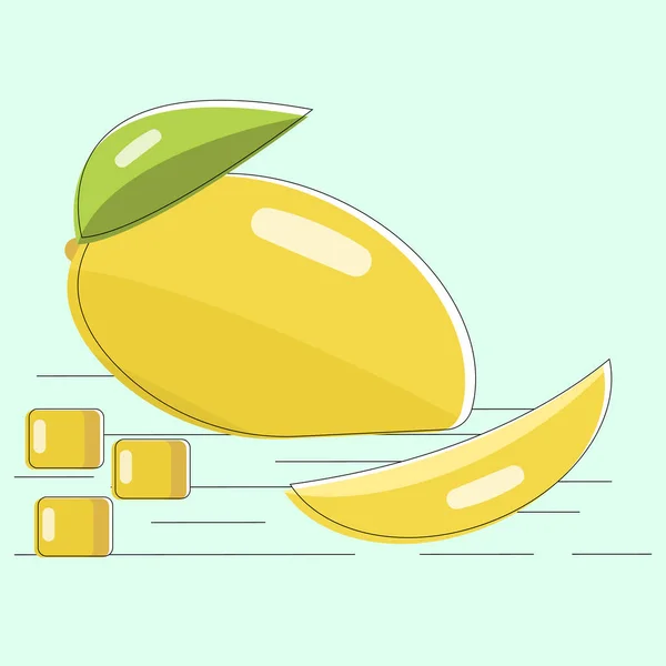 Ganze und in Scheiben geschnittene Mango im flachen Design. isolierte Objekte — Stockvektor