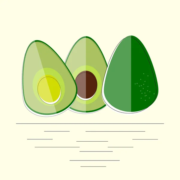 Avocado in flat design. Whole and sliced with seeds. — Stock Vector