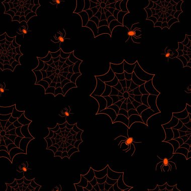 Cadılar Bayramı seamless modeli ile web ve siyah arka plan üzerine örümcekler