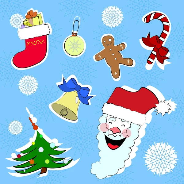 Christmas New Year Vector Stickers Set — Stock Vector