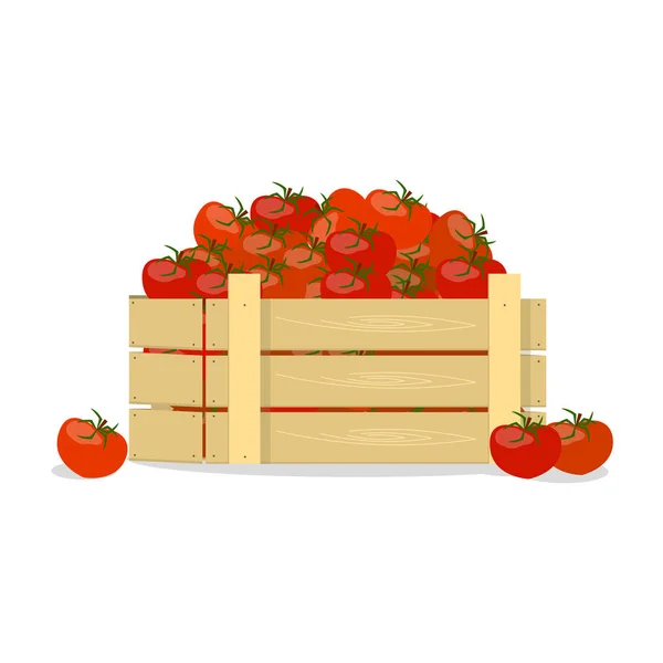 Holzkiste Mit Tomaten Flaches Designobjekt — Stockvektor