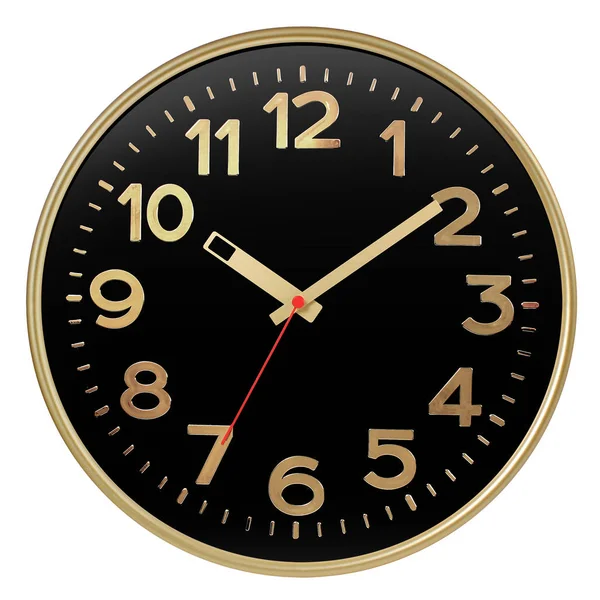 Izolované zlato černé kulaté nástěnné hodiny — Stock fotografie