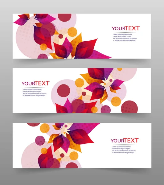 Set aus drei Bannern, abstrakten Kopfzeilen, mit bunten floralen Elementen und Platz für Ihren Text. Vektor Folge 10 — Stockvektor
