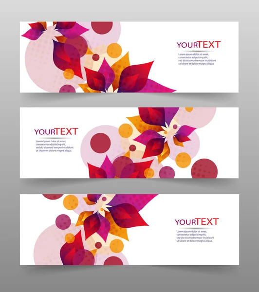 Conjunto de tres banners, encabezados abstractos, con coloridos elementos florales y lugar para su texto. Vector eps 10 — Vector de stock