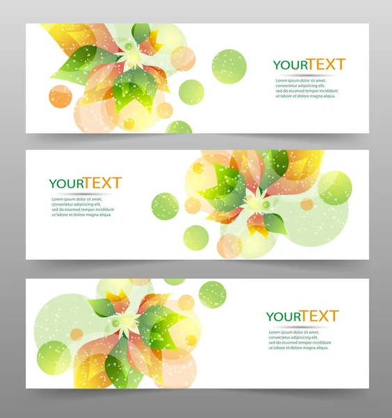 Conjunto de tres banners vectoriales de naturaleza con elementos florales. Encabezados de vectores eps10 abstractos con lugar para su texto — Vector de stock