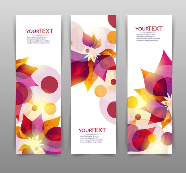 Conjunto de tres banners, encabezados abstractos, con coloridos elementos florales y lugar para su texto. Vector eps 10 — Vector de stock