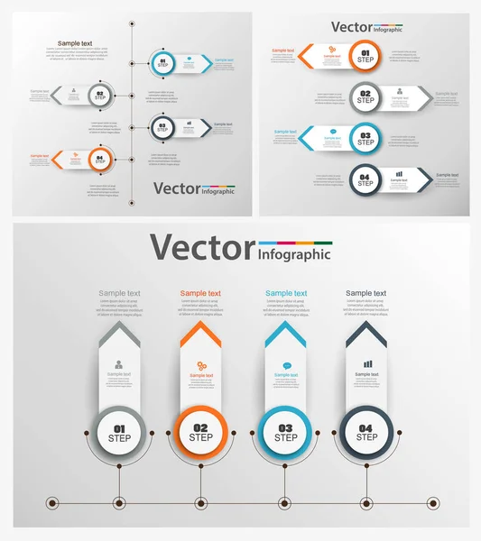Set von bunten Infografiken kann für Workflow-Layout, Diagramm, Zahlenoptionen, Webdesign verwendet werden. infografisches Geschäftskonzept mit Optionen, Teilen, Schritten oder Prozessen. Vektor Folge 10 — Stockvektor