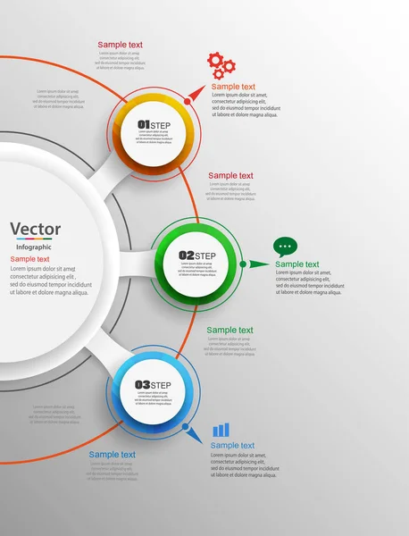 Modèle abstrait d'options de numéro d'infographie avec trois étapes. Peut être utilisé pour la mise en page du flux de travail, diagramme, options d'étape d'affaires, bannière, conception Web. Vecteur eps 10 — Image vectorielle