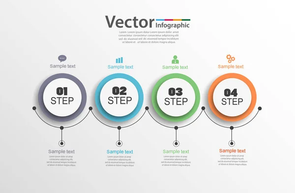 Renkli daireler ile dört adım infographics. Kullanılabilir iş akışı düzeni, diyagram, iş adım seçenekleri, banner, web tasarım için. Vektör Eps 10