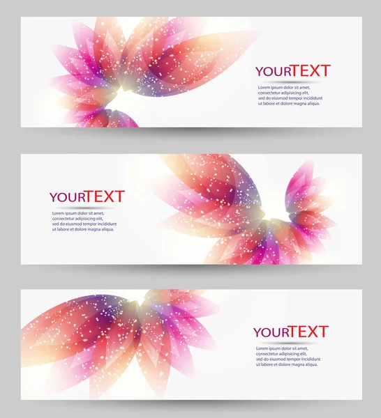 Conjunto de tres banners, encabezados abstractos, con coloridos elementos florales y lugar para su texto. Vector eps 10 — Vector de stock
