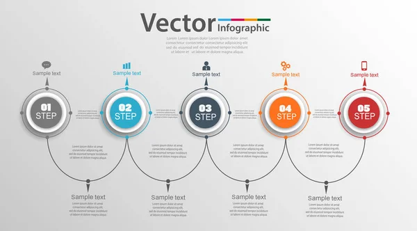 Vektorkreis-Infografik mit fünf Schritten. Vorlage für Diagramm, Grafik, Präsentation und Diagramm. Geschäftskonzept, Teile, Schritte oder Prozesse. Folge 10 — Stockvektor