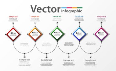 Beş adım ve renkli kareler ile başarı soyut Infographic şablonu. Diyagramı, iş akışı, zaman çizelgesi, web tasarımı için seçenekleriyle iş şablonu. Vektör Eps 10