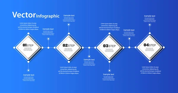 Modèle infographique abstrait sur fond bleu pour le succès avec quatre étapes et des carrés colorés. Modèle d'affaires avec des options pour diagramme, flux de travail, calendrier, conception web. EPS vectoriel 10 — Image vectorielle