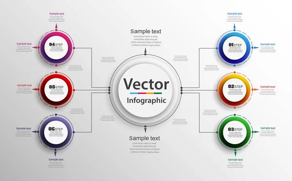 Business data visualization. Abstract elements of graph, diagram with 6 steps, options, parts or processes. Steps infographics with colorful circles. Vector eps10  business template for presentation — Stock Vector