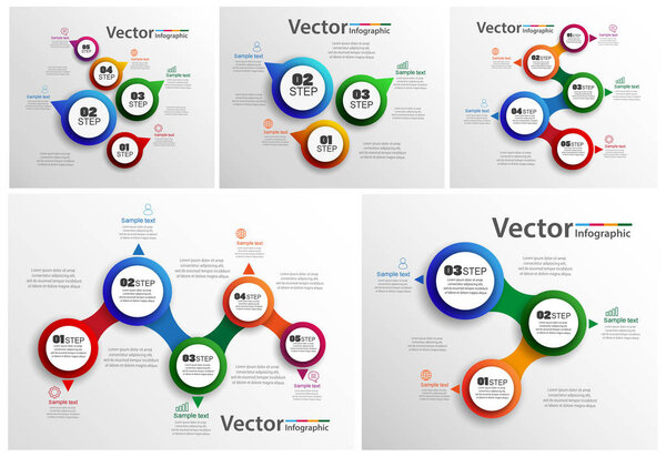 Collection of colorful infographic can be used for workflow layout, diagram, number options, web design. Infographic business concept with options, parts, steps or processes. Vector Eps 10