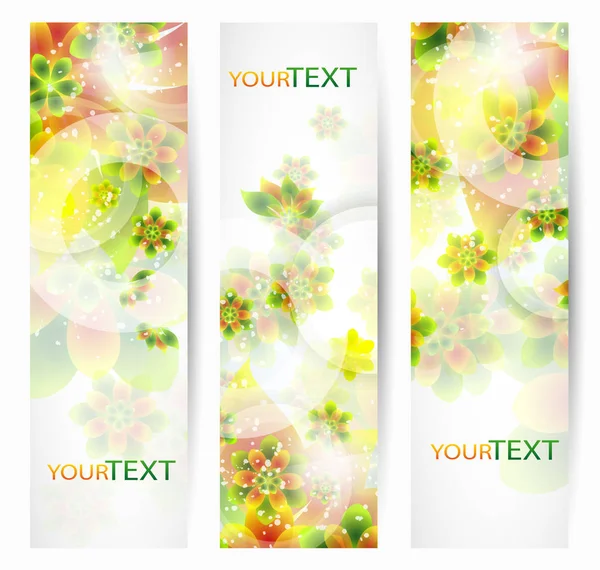 Uppsättning av tre natur vektor banners med blommiga inslag och plats för text — Stock vektor