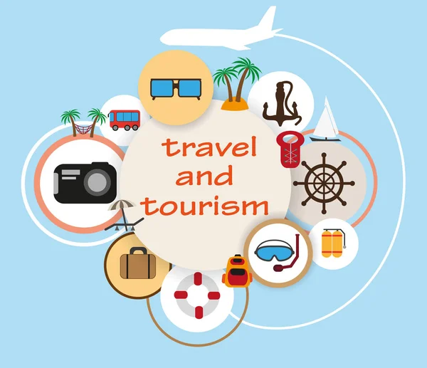 World Travel.  Tourism and vacation theme. Flat design vector illustration. Material design. — Stock Vector