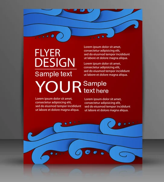 Vector Flyer Design avec des vagues bleues — Image vectorielle