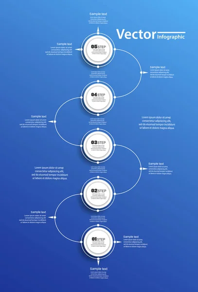 Vektorinfografiken mit Kreisen auf blauem Hintergrund. kann für Workflow-Layout, Diagramm, Business-Schritt-Optionen, Banner, Web-Design verwendet werden. Folge 10 — Stockvektor