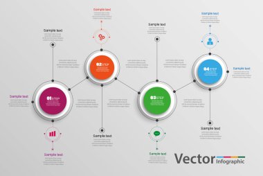 Vektör daire Infographic dört adım ile. Diyagramı, grafik, sunum ve grafik şablonu. İş kavramı, parçalar, adımları veya işlemler. EPS 10