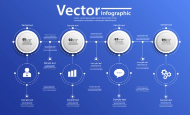  Vektör infographics daireler ve simgeleri mavi backgraund. Kullanılabilir iş akışı düzeni, diyagram, iş adım seçenekleri, banner, web tasarım için. EPS 10