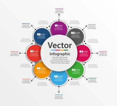 Infographic tasarım şablonu iş akışı düzeni, diyagram, numarası seçenekleri, web tasarım için kullanılabilir. Infographic iş kavramı ile 8 seçenekleri, parçalar, adımları veya işlemler. Vektör eps 10