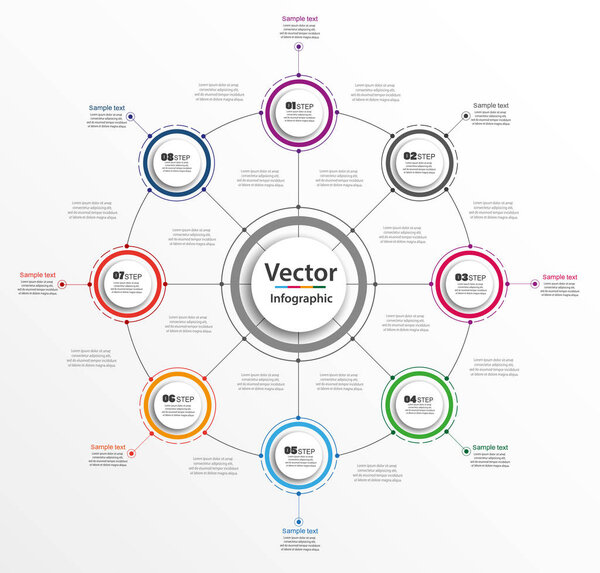 Infographic design template can be used for workflow layout, diagram, number options, web design. Infographic business concept with 8 options, parts, steps or processes. Vector eps 10
