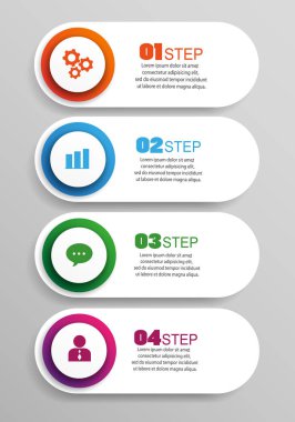  Infographic tasarım simgeler vektör ve pazarlama iş akışı düzeni, diyagram, faaliyet raporu, web tasarım için kullanılabilir. Seçenekler, adımları veya işlemler ile iş kavramı. Vektör eps 10