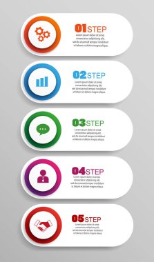  Infographic tasarım simgeler vektör ve pazarlama iş akışı düzeni, diyagram, faaliyet raporu, web tasarım için kullanılabilir. Seçenekler, adımları veya işlemler ile iş kavramı. Vektör eps 10
