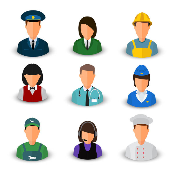 Vector set of avatars. Men and women of different professions. Eps 10