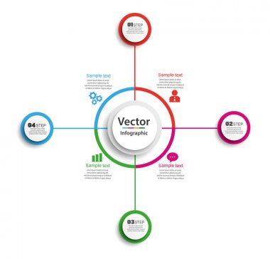 Daire Infographic tasarım şablonu dört işlem veya iş için bir adım. Kullanılabilir iş akışı düzeni, diyagram, iş adım seçenekleri, banner, web tasarım için. Vektör Eps 10