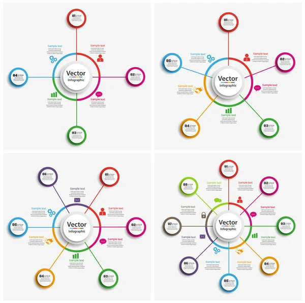 Conjunto Modelo Infográficos Coloridos Com Passos Opções Para Infográfico Banner — Vetor de Stock