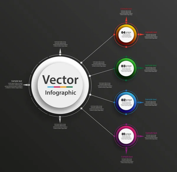 Absztrakt Vektor Infographics Számos Lehetőségek Sablon Fekete Háttér Használható Munkafolyamat — Stock Vector