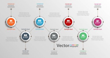 Vektör daire Infographic 7 adımlar ile. Diyagramı, grafik, sunum ve grafik şablonu. İş kavramı, parçalar, adımları veya işlemler. EPS 10