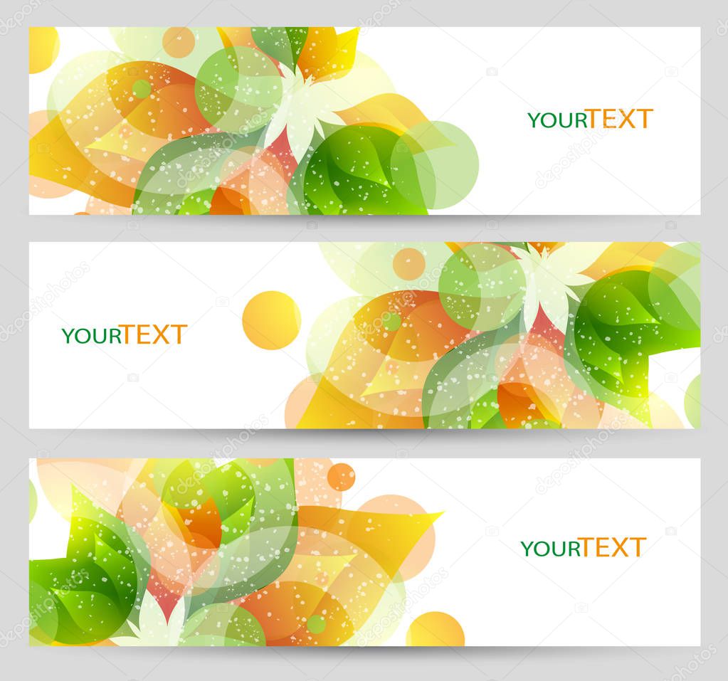 Set of three nature summer vector banners with floral elements. Abstract vector eps10 headers with place for your text