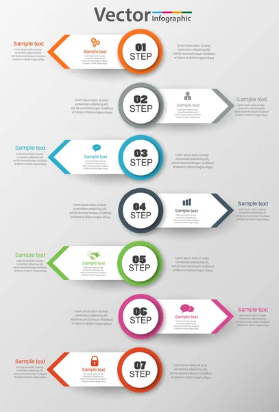 Infographic tasarım şablonu iş akışı düzeni, diyagram, numarası seçenekleri, web tasarım için kullanılabilir. Infographic iş kavramı ile 7 seçenekleri, parçalar, adımları veya işlemler. Vektör eps 10