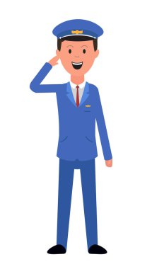 Pilot beyaz izole. Vektör çizim. Gülümseyen kişi. EPS 10