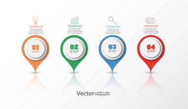 4 seçenekli vektör bilgi şablonu, iş akışı, işlem şeması. Çalışma akışı düzeni, diyagram, yıllık rapor, web tasarımı, adımlar veya süreçler için zaman çizelgesi bilgi tasarım vektörü kullanılabilir. 