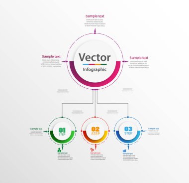 İş için vektör soyut bilgi şablonu. Aşama aşama strateji. Gelişim aşamaları, takım çalışması. İş konsepti 3 aşama, bölüm, basamak şeklinde resmedilmiştir. 10 saniye.