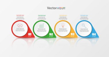Bilgi grafikleri tasarım şablonu, 4 adım veya seçenekli özet kavramı, iş akışı düzeni, diyagram, yıllık rapor, web tasarımı için kullanılabilir. Yaratıcı pankart, etiket vektörü 10