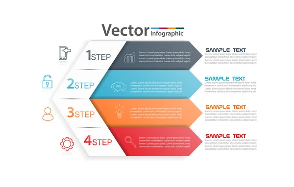 Geometric Chart Diagram Divided Parts Steps Linear Icons Place Text — Stock Vector