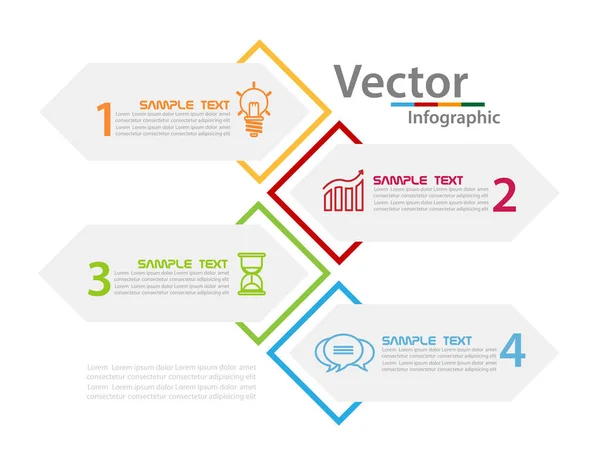 Düz çizgi vektör çizimi. Dört elementten oluşan bilgi şablonu. Zaman çizelgesi adım adım. İş için tasarlanmış, sunumlar, web tasarımı, diyagramlar, 4 adımlı eğitim
