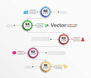 5 adımlı bilgi grafikleri vektör tasarım şablonu. Vektör illüstrasyonu iş akışı düzeni, diyagram, sayı seçenekleri, web tasarımı için kullanılabilir