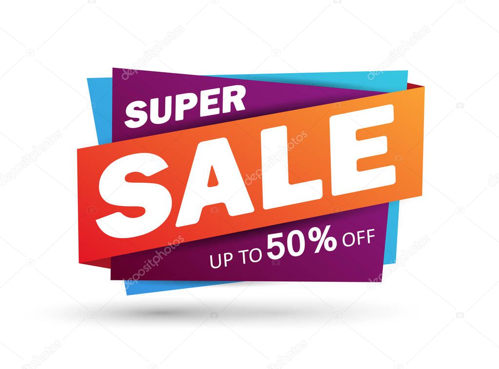 Super sale discount banner design. Layout for online shopping, product, promotions, website and brochure. Special offer up to 50% off. Vector template