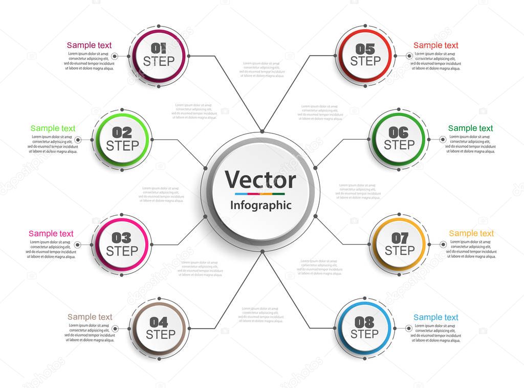 Infographic design vector  can be used for workflow layout, diagram, annual report, web design. Business concept with 8 options, steps or processes. Vector eps 10